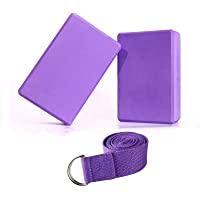Abree 2pcs Bloques de Yoga+Correa - Bloque de Espuma EVA de Alta Densidad para Hacer Ejercicios en Casa-Set de Yoga para…